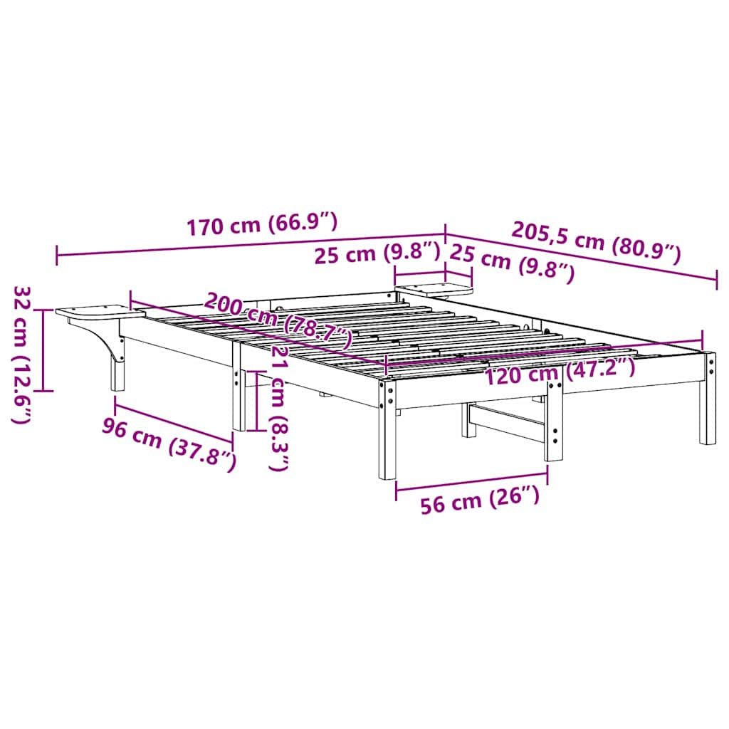 Bettgestell mit Nachttischen Braun 120 x 200 cm Wachsbraun